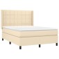 vidaXL Κρεβάτι Boxspring με Στρώμα & LED Κρεμ 140x200 εκ. Υφασμάτινο