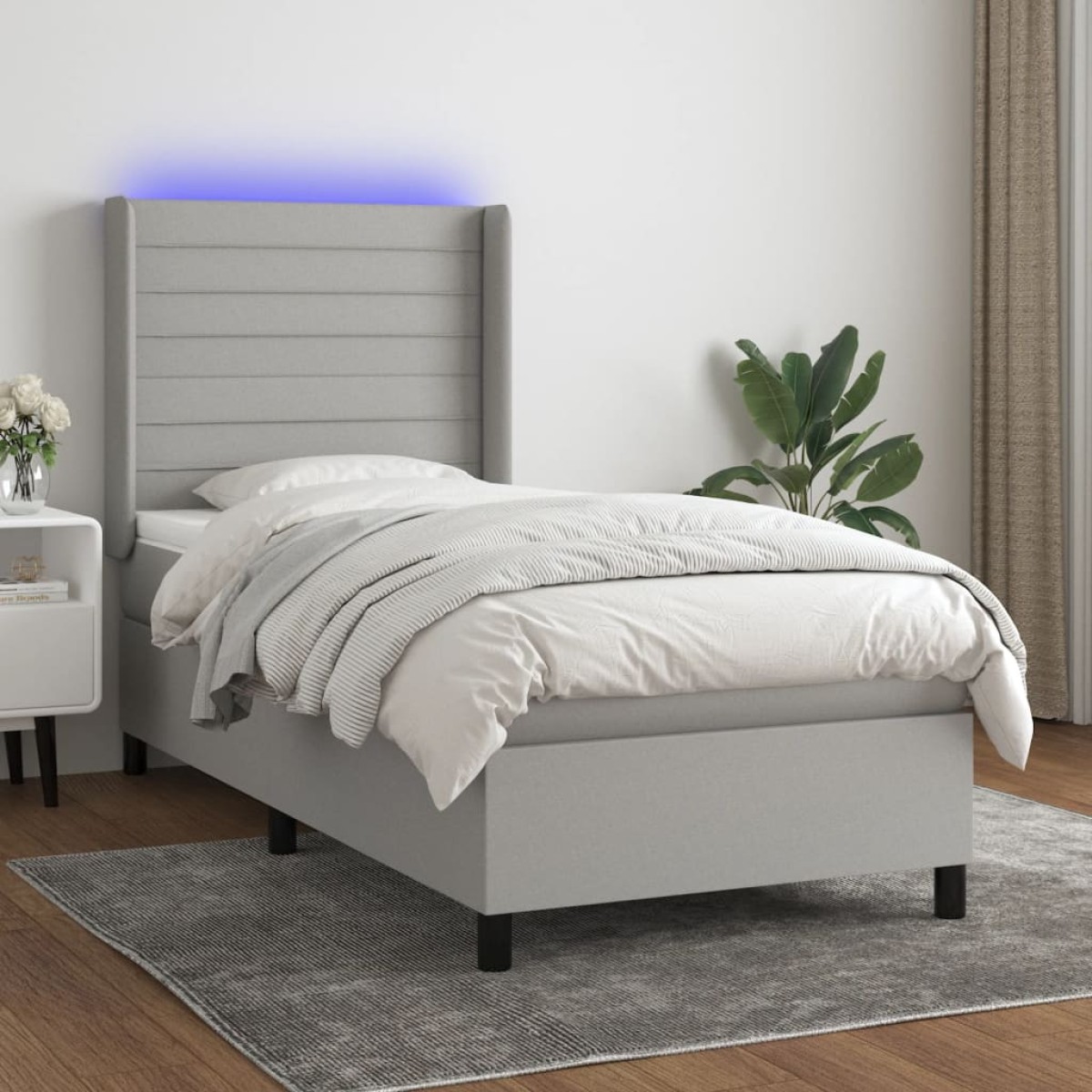 vidaXL Κρεβάτι Boxspring με Στρώμα & LED Αν.Γκρι 80x200 εκ. Υφασμάτινο
