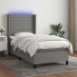 vidaXL Κρεβάτι Boxspring με Στρώμα & LED Σκ.Γκρι 100x200 εκ Υφασμάτινο