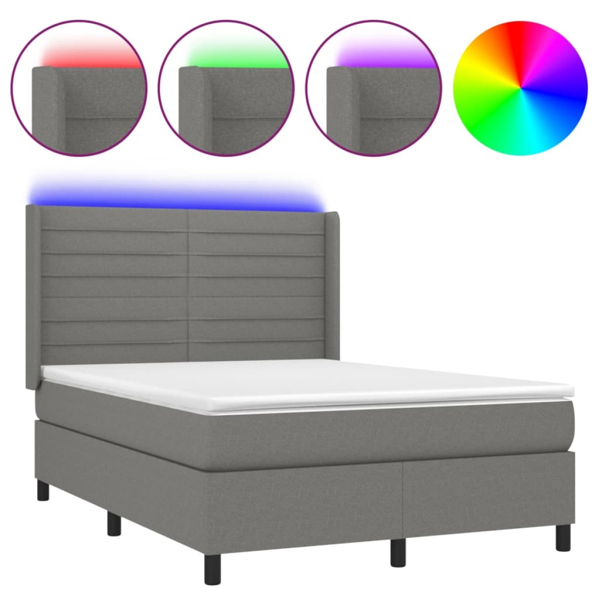 vidaXL Κρεβάτι Boxspring με Στρώμα & LED Σκ.Γκρι 140x200 εκ Υφασμάτινο