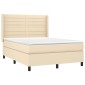 vidaXL Κρεβάτι Boxspring με Στρώμα & LED Κρεμ 140x200 εκ. Υφασμάτινο