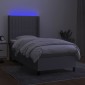 vidaXL Κρεβάτι Boxspring με Στρώμα & LED Αν.Γκρι 90x190 εκ. Υφασμάτινο