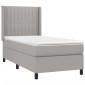 vidaXL Κρεβάτι Boxspring με Στρώμα & LED Αν.Γκρι 90x190 εκ. Υφασμάτινο