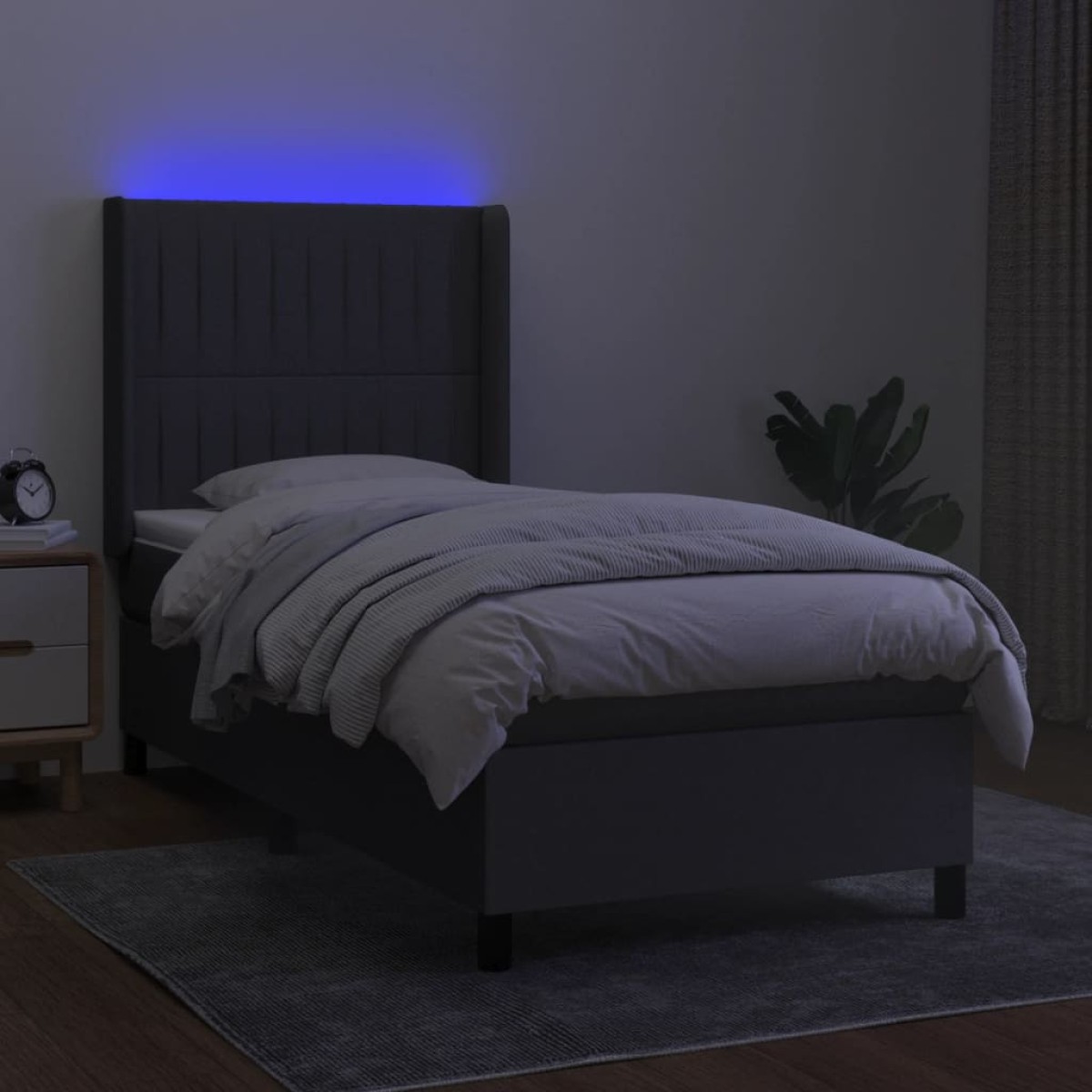 vidaXL Κρεβάτι Boxspring με Στρώμα & LED Σκ.Γκρι 90x190 εκ. Υφασμάτινο