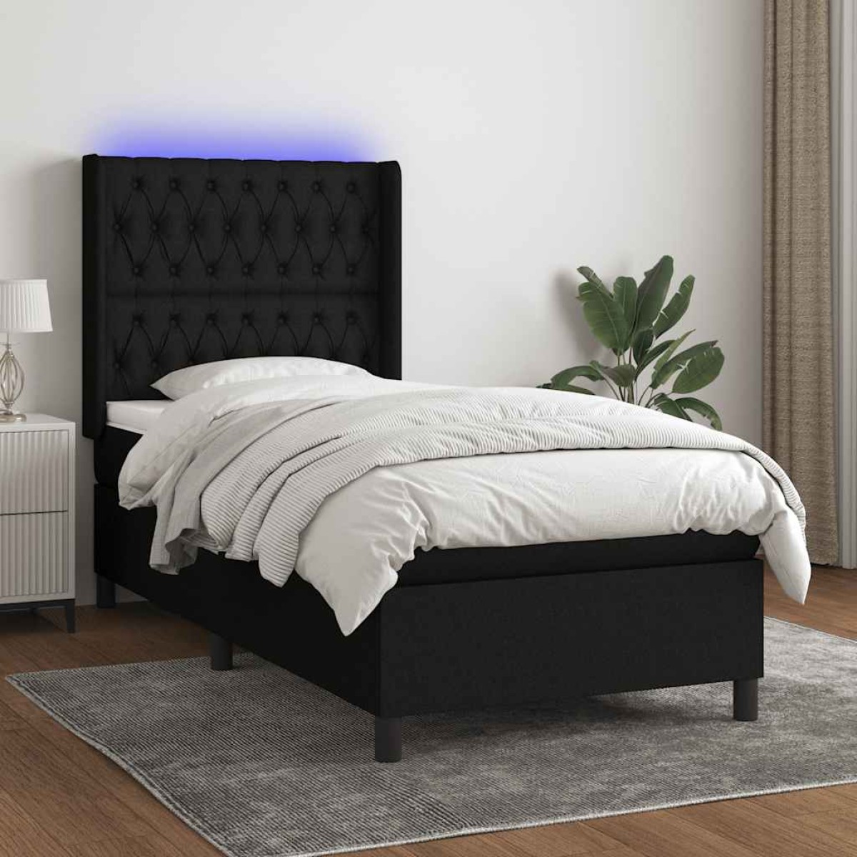 vidaXL Κρεβάτι Boxspring με Στρώμα & LED Μαύρο 90x190 εκ. Υφασμάτινο