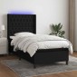 vidaXL Κρεβάτι Boxspring με Στρώμα & LED Μαύρο 90x190 εκ. Υφασμάτινο
