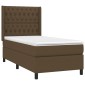 vidaXL Κρεβάτι Boxspring με Στρώμα & LED Σκ.Καφέ 100x200 εκ Υφασμάτινο