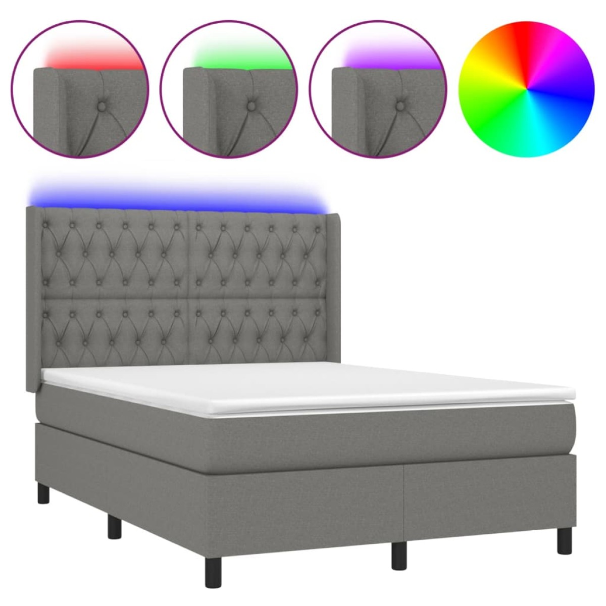 vidaXL Κρεβάτι Boxspring με Στρώμα & LED Σκ.Γκρι 140x200 εκ Υφασμάτινο