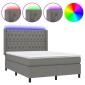 vidaXL Κρεβάτι Boxspring με Στρώμα & LED Σκ.Γκρι 140x200 εκ Υφασμάτινο