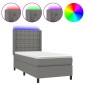 vidaXL Κρεβάτι Boxspring με Στρώμα & LED Σκ.Γκρι 90x190 εκ. Υφασμάτινο