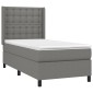 vidaXL Κρεβάτι Boxspring με Στρώμα & LED Σκ.Γκρι 90x190 εκ. Υφασμάτινο