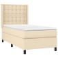 vidaXL Κρεβάτι Boxspring με Στρώμα & LED Κρεμ 100x200 εκ. Υφασμάτινο