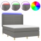 vidaXL Κρεβάτι Boxspring με Στρώμα & LED Σκ.Γκρι 140x190εκ. Υφασμάτινο