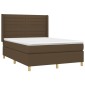 vidaXL Κρεβάτι Boxspring με Στρώμα & LED Σκ.Καφέ 140x190εκ. Υφασμάτινο