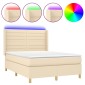 vidaXL Κρεβάτι Boxspring με Στρώμα & LED Κρεμ 140x200 εκ. Υφασμάτινο