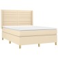 vidaXL Κρεβάτι Boxspring με Στρώμα & LED Κρεμ 140x200 εκ. Υφασμάτινο