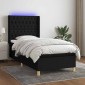 vidaXL Κρεβάτι Boxspring με Στρώμα & LED Μαύρο 90x200 εκ. Υφασμάτινο