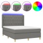 vidaXL Κρεβάτι Boxspring με Στρώμα & LED Σκ.Γκρι 140x200 εκ Υφασμάτινο