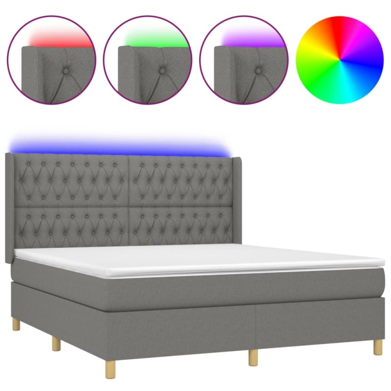 vidaXL Κρεβάτι Boxspring με Στρώμα & LED Σκ.Γκρι 160x200 εκ Υφασμάτινο