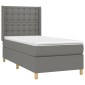 vidaXL Κρεβάτι Boxspring με Στρώμα & LED Σκ.Γκρι 90x190 εκ. Υφασμάτινο