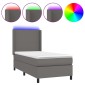 vidaXL Κρεβάτι Boxspring με Στρώμα & LED Γκρι 90x190 εκ. Συνθ. Δέρμα
