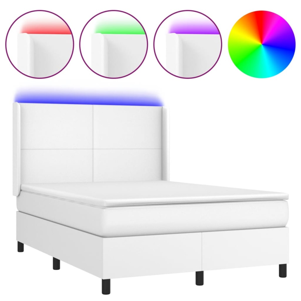 vidaXL Κρεβάτι Boxspring με Στρώμα & LED Λευκό 140x190 εκ. Συνθ. Δέρμα