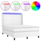 vidaXL Κρεβάτι Boxspring με Στρώμα & LED Λευκό 140x190 εκ. Συνθ. Δέρμα