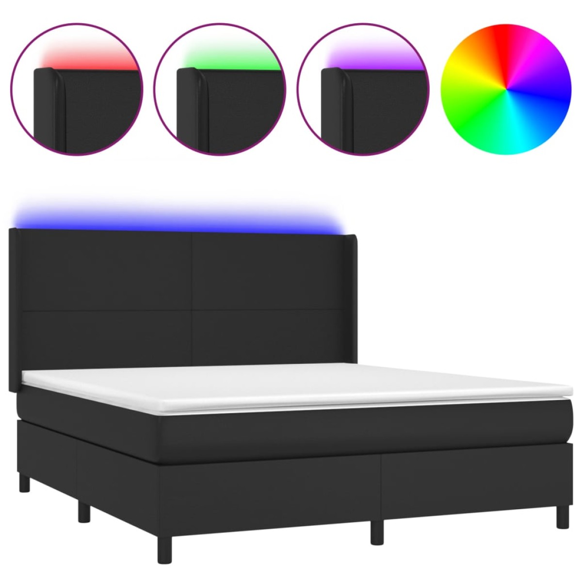 vidaXL Κρεβάτι Boxspring με Στρώμα & LED Μαύρο 160x200 εκ. Συνθ. Δέρμα