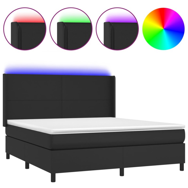 vidaXL Κρεβάτι Boxspring με Στρώμα & LED Μαύρο 160x200 εκ. Συνθ. Δέρμα