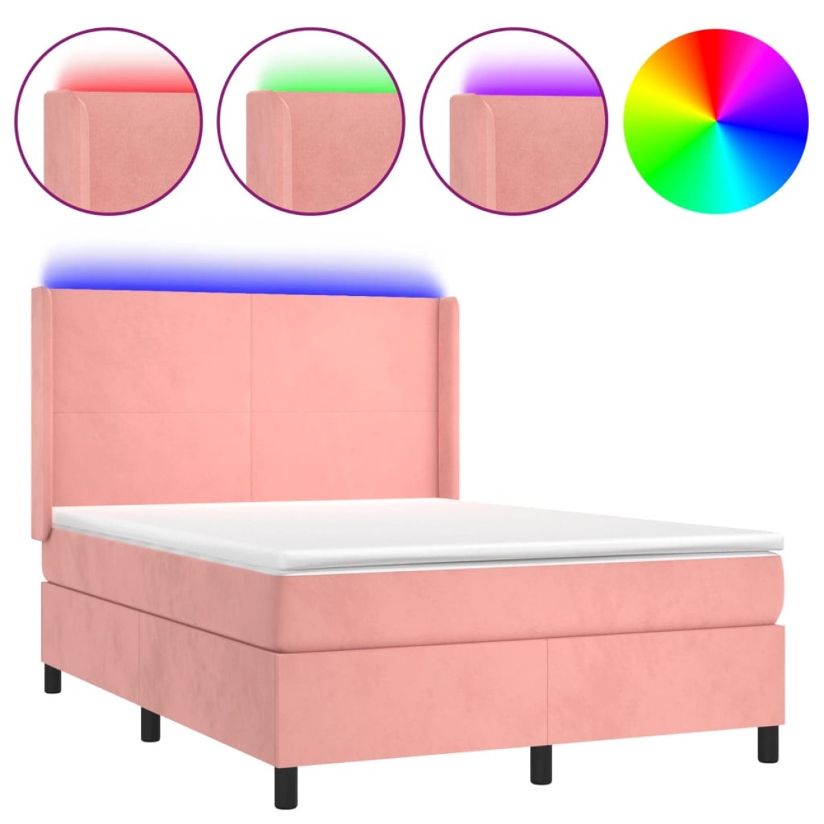vidaXL Κρεβάτι Boxspring με Στρώμα & LED Ροζ 140x200 εκ. Βελούδινο
