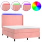 vidaXL Κρεβάτι Boxspring με Στρώμα & LED Ροζ 140x200 εκ. Βελούδινο