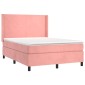 vidaXL Κρεβάτι Boxspring με Στρώμα & LED Ροζ 140x200 εκ. Βελούδινο