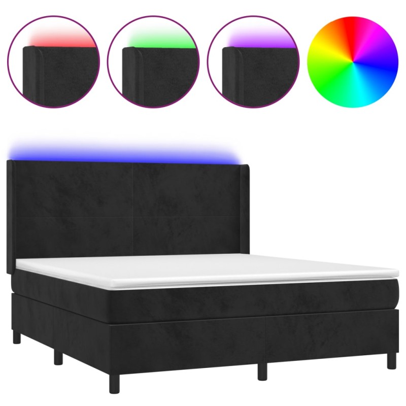 vidaXL Κρεβάτι Boxspring με Στρώμα & LED Μαύρο 160x200 εκ. Βελούδινο