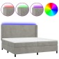 vidaXL Κρεβάτι Boxspring με Στρώμα & LED Αν.Γκρι 200x200 εκ. Βελούδινο