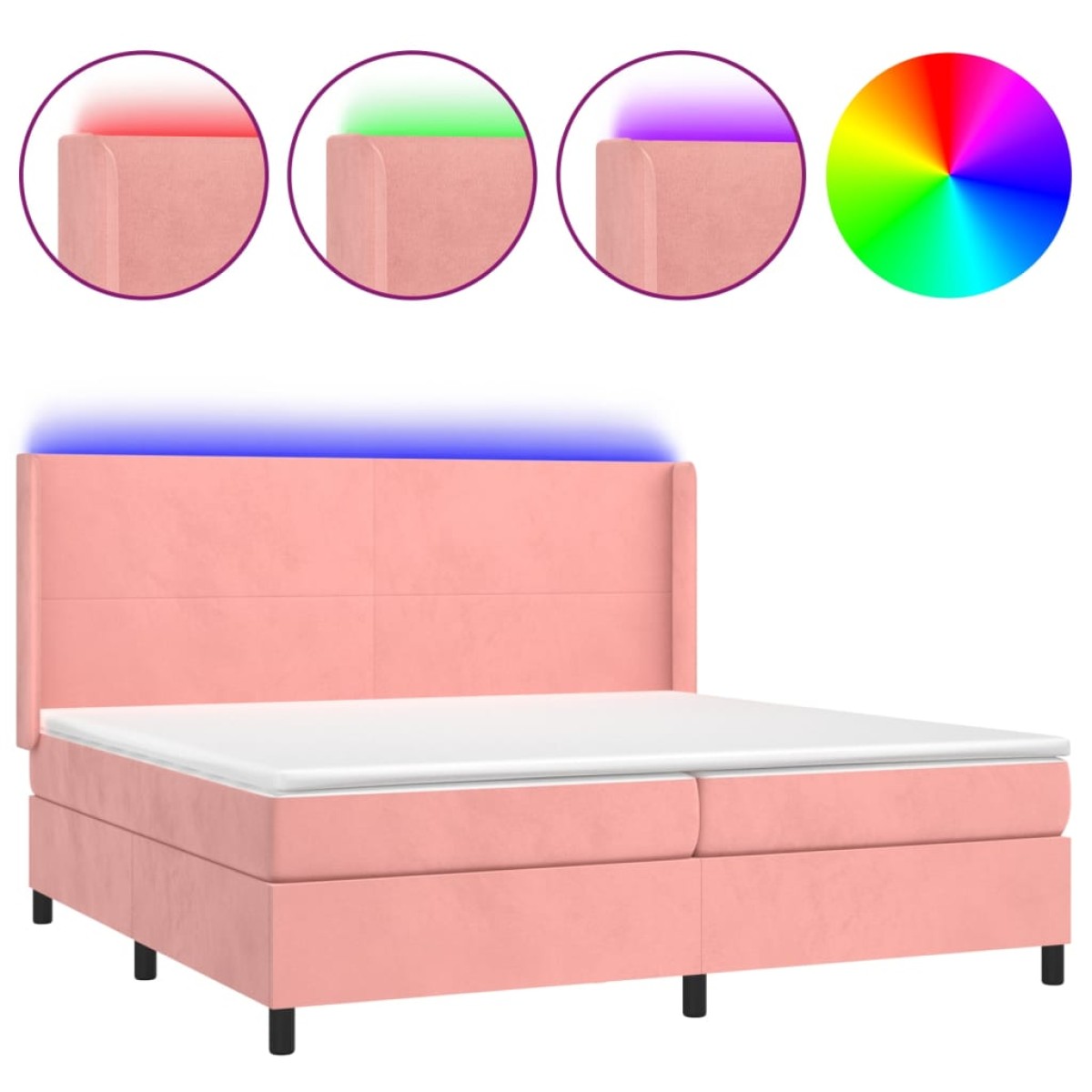 vidaXL Κρεβάτι Boxspring με Στρώμα & LED Ροζ 200x200 εκ. Βελούδινο