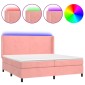 vidaXL Κρεβάτι Boxspring με Στρώμα & LED Ροζ 200x200 εκ. Βελούδινο