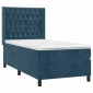 vidaXL Κρεβάτι Boxspring με Στρώμα & LED Σκ. Μπλε 100x200εκ. Βελούδινο