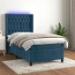 vidaXL Κρεβάτι Boxspring με Στρώμα & LED Σκ. Μπλε 100x200εκ. Βελούδινο