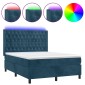 vidaXL Κρεβάτι Boxspring με Στρώμα & LED Σκ. Μπλε 140x200εκ. Βελούδινο