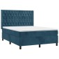 vidaXL Κρεβάτι Boxspring με Στρώμα & LED Σκ. Μπλε 140x200εκ. Βελούδινο