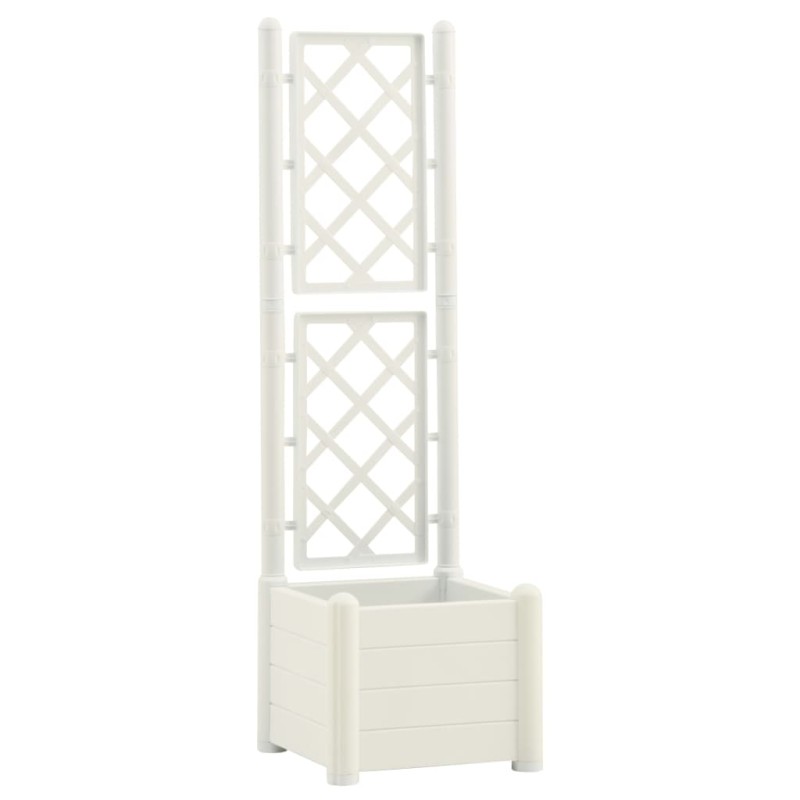 vidaXL Ζαρντινιέρα Κήπου με Καφασωτό Λευκή 43x43x142 εκ Πολυπροπυλένιο