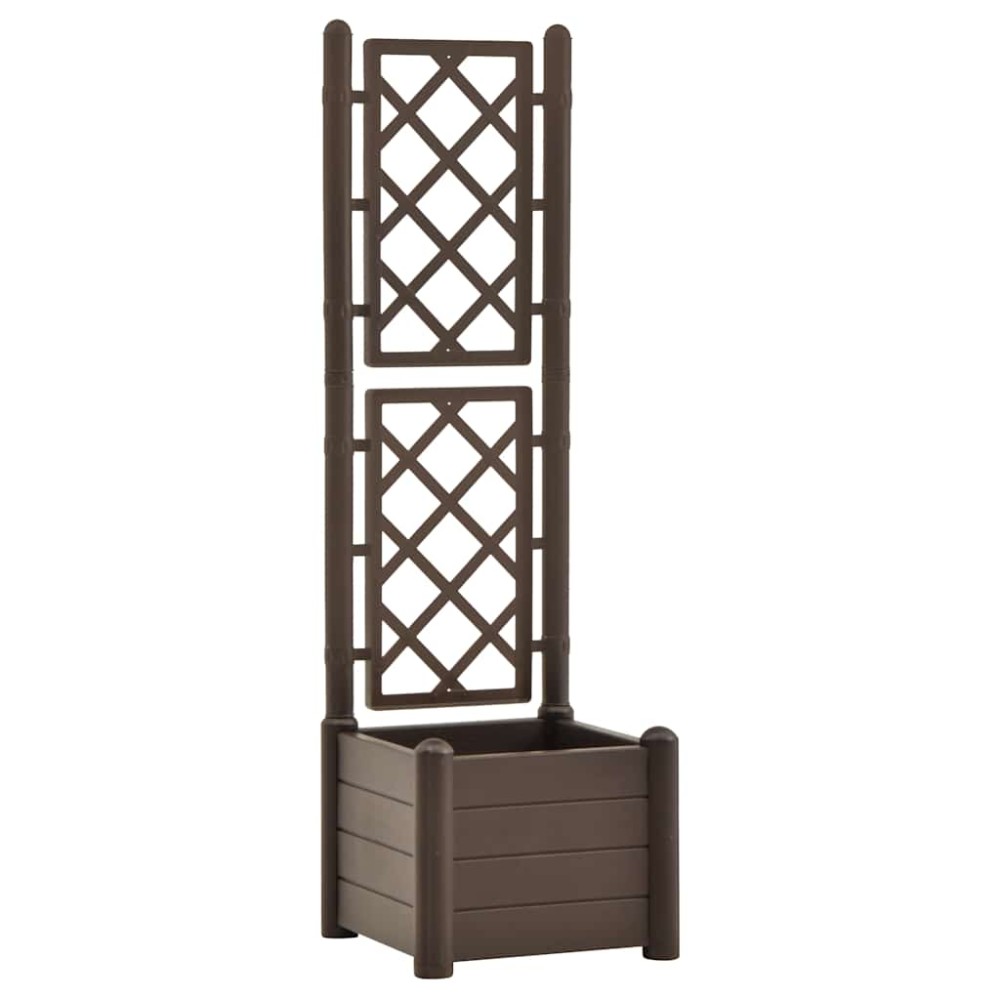 vidaXL Ζαρντινιέρα Κήπου με Καφασωτό Μόκα 43x43x142 εκ. Πολυπροπυλένιο