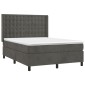 vidaXL Κρεβάτι Boxspring με Στρώμα & LED Σκ. Γκρι 140x200εκ. Βελούδινο