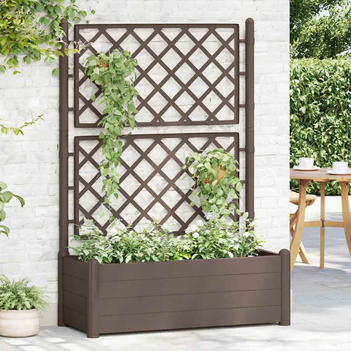 vidaXL Ζαρντινιέρα Κήπου με Καφασωτό Μόκα 100 x 43 x 142 εκ. από PP