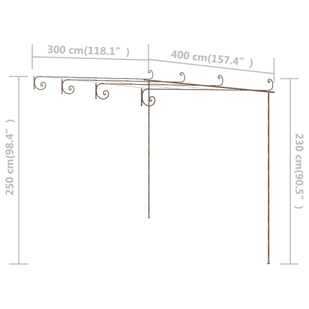 vidaXL Πέργκολα Κήπου Αντικέ Καφέ 4 x 3 x 2,5 μ. Σιδερένια