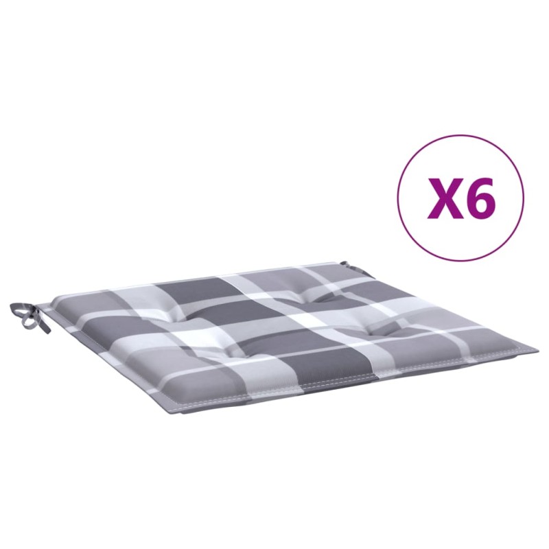 vidaXL Μαξιλάρια Καρέκλας 6τεμ Γκρι Καρό 40x40x4εκ. Ύφασμα Oxford