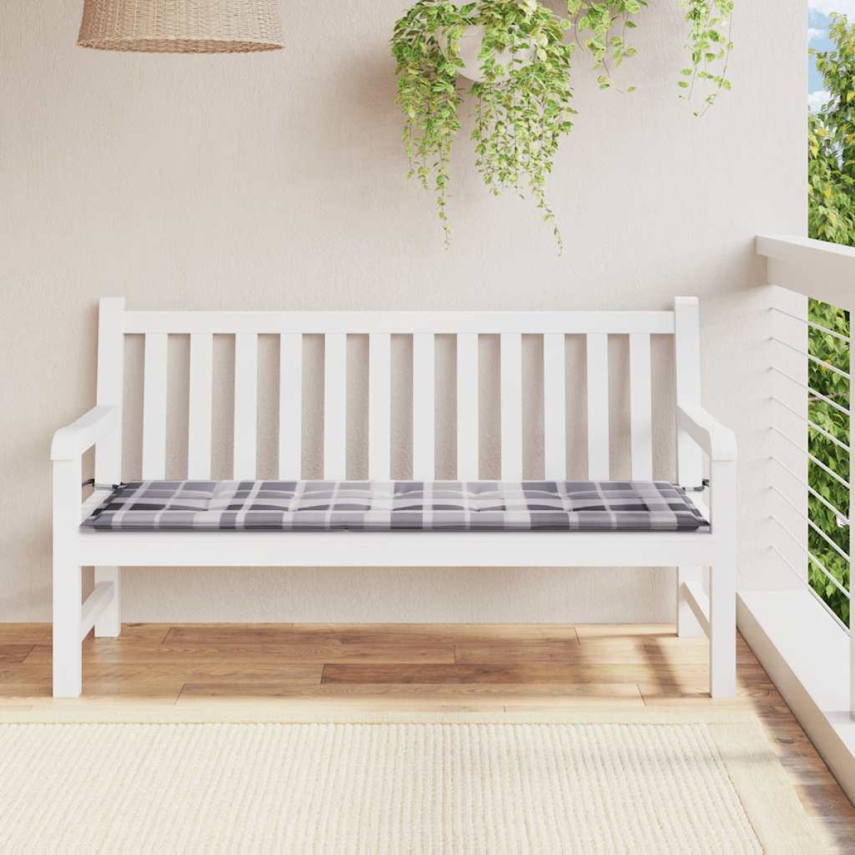 vidaXL Μαξιλάρι για Παγκάκι Κήπου Γκρι Καρό 150x50x3 εκ. Υφασμάτινο