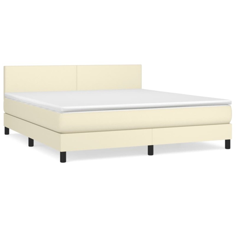 vidaXL Κρεβάτι Boxspring με Στρώμα Κρεμ 160x200εκ. από Συνθετικό Δέρμα