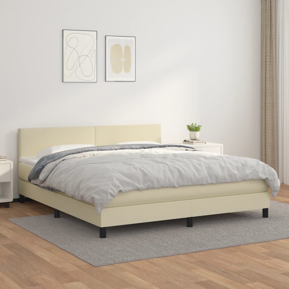 vidaXL Κρεβάτι Boxspring με Στρώμα Κρεμ 160x200εκ. από Συνθετικό Δέρμα