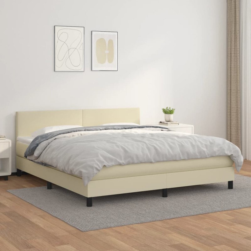 vidaXL Κρεβάτι Boxspring με Στρώμα Κρεμ 160x200εκ. από Συνθετικό Δέρμα